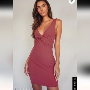 LULUS Must Be a Twist of Fate Rusty Rose Bodycon Mini Dress, sz Small